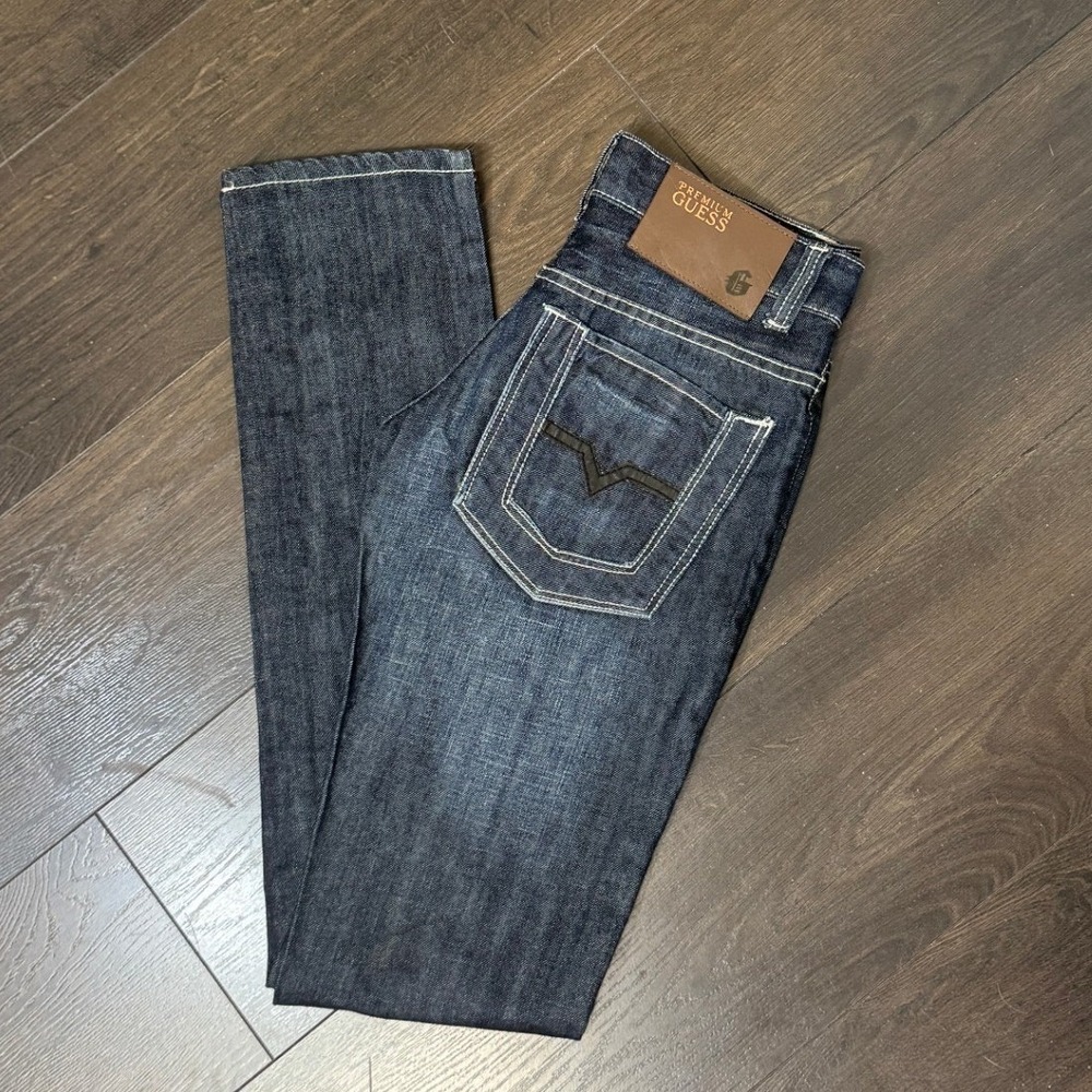 Y2K Guess Premium‎ Jeans 28 x 36 Extra Long Straight Leg Dark Low Rise Stretch
